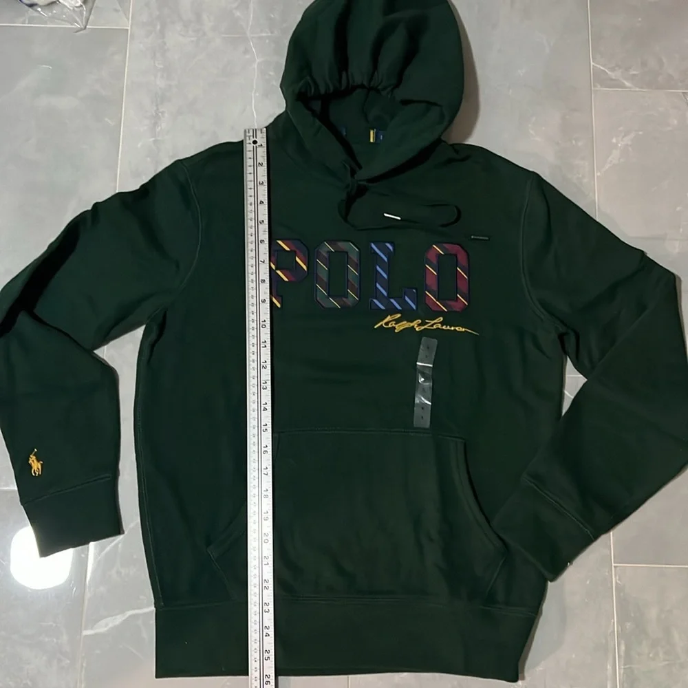 NWOT Polo Ralph Lauren Men’s Hoodie Patches Logo Front Green